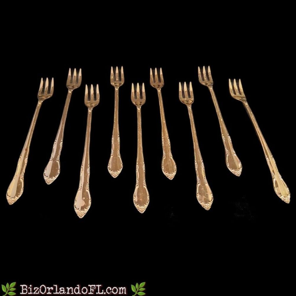 Oneida Stainless Steel Electroplated / Gold-Accented Cocktail / Pastry Forks (9)